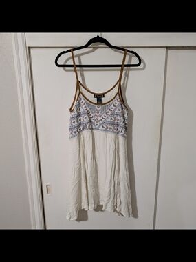 Shyanne Cream Mini Dress with Tan Straps and Embroidered Bodice